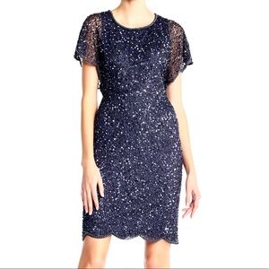 Adrianna Papell Navy Beaded Sequin Dress Size 2